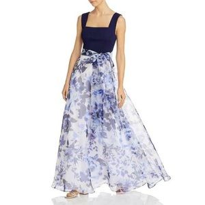 Eliza J Floral Tie Waist Evening Dress Gown Size 8 in Blue